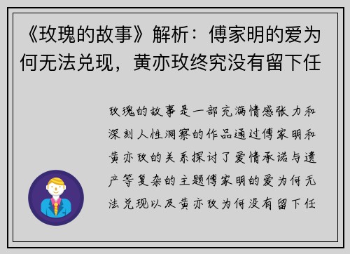 《玫瑰的故事》解析：傅家明的爱为何无法兑现，黄亦玫终究没有留下任何遗产？